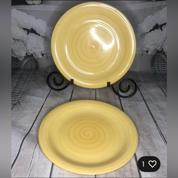 4 Citrus Grove Hand Painted Stoneware Swirl Light Blue And Yellow Dinner Plate - Picture 7 of 10